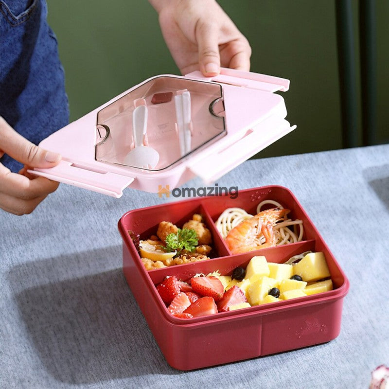 Food Storage Lunch Box 3 Compartment With Spoon