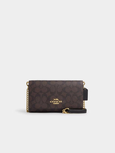 Coach Flap Clutch Crossbody In Signature Canvas - Signature Canvas / Gold / Brown Black