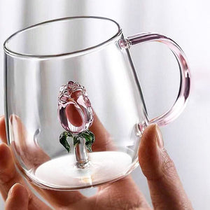 3D Rose Glass Cup With Handle