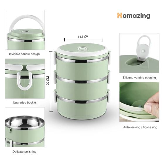 3 Layer Insulated Lunch Box Stainless Steel