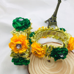 1 Pair Of Artificial Yellow & Green Flowers Kangan