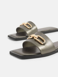 Charles & Keith Metallic Accent Padded Slide Sandals - Bronze