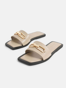 Charles & Keith Metallic Accent Padded Slide Sandals - Beige