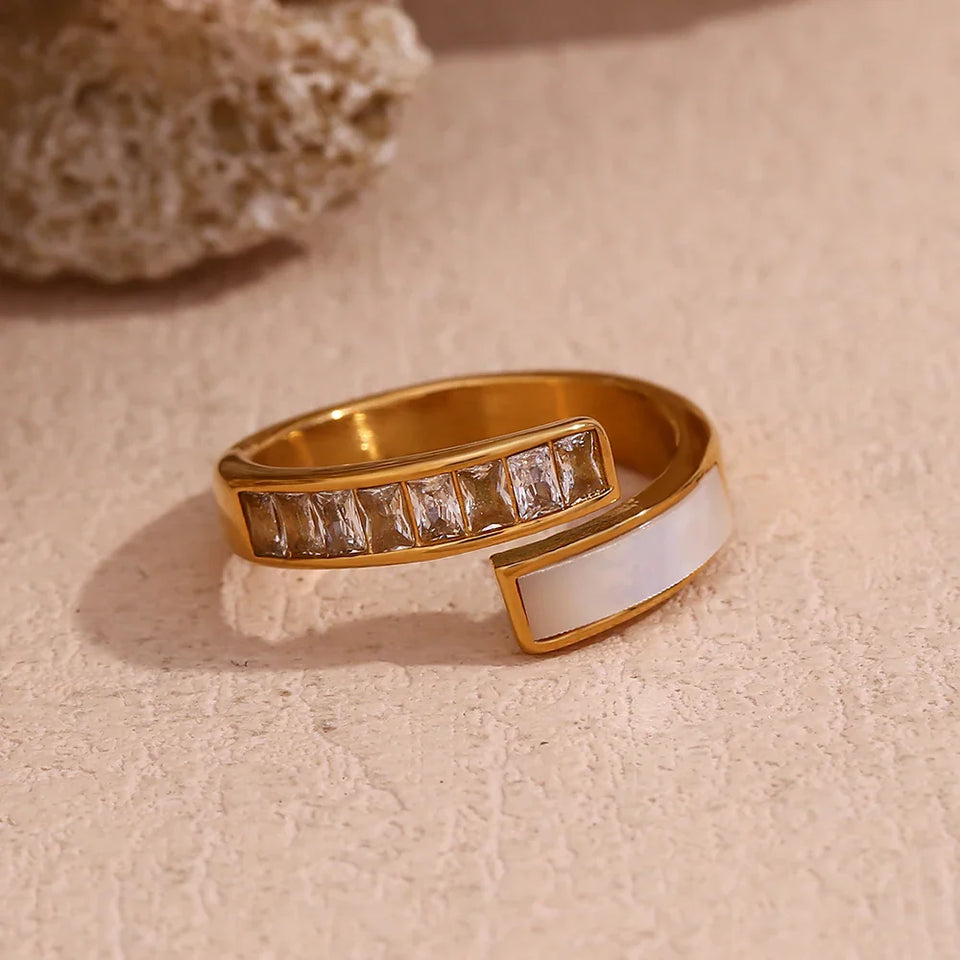 Asymmetric Open Zircon Shell Ring