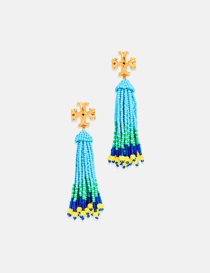 Tory Burch Roxanne Beaded Tassel Clip-on Earrings