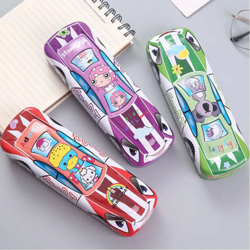 1 Pcs Car Shaped Random Character Metal Pencil box