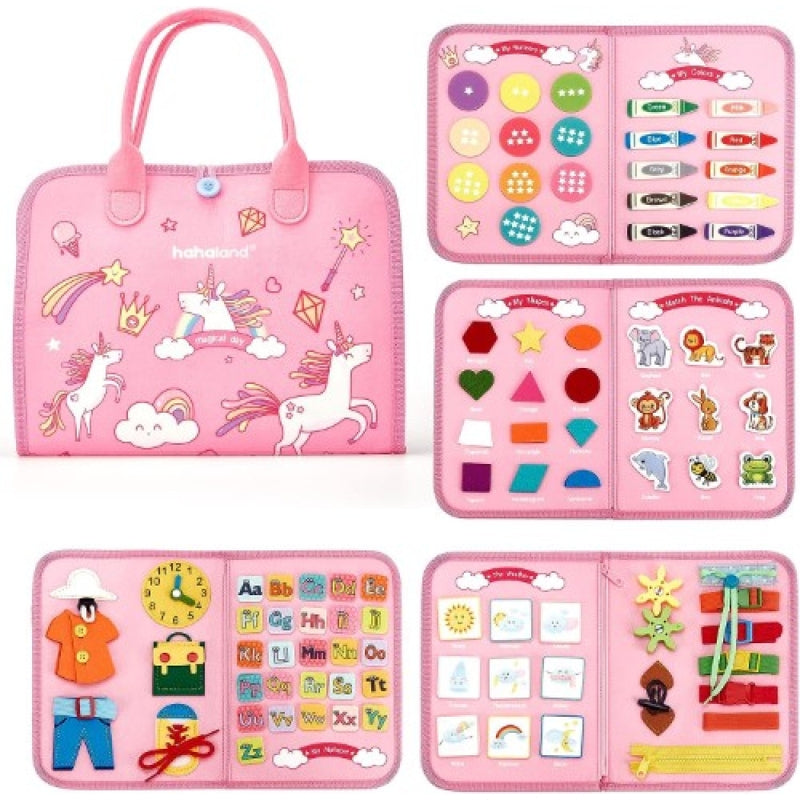 Unicorn Toddler Busy Board : Early Education 7 In 1 Handbag