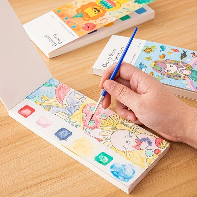 12 Pages Pocket Watercolor Painting Book for Kids