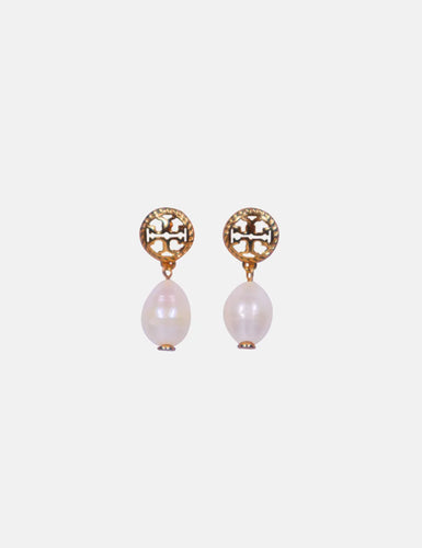 Tory Burch Gold Rope Logo Drop Earrings - Gold / Pearl