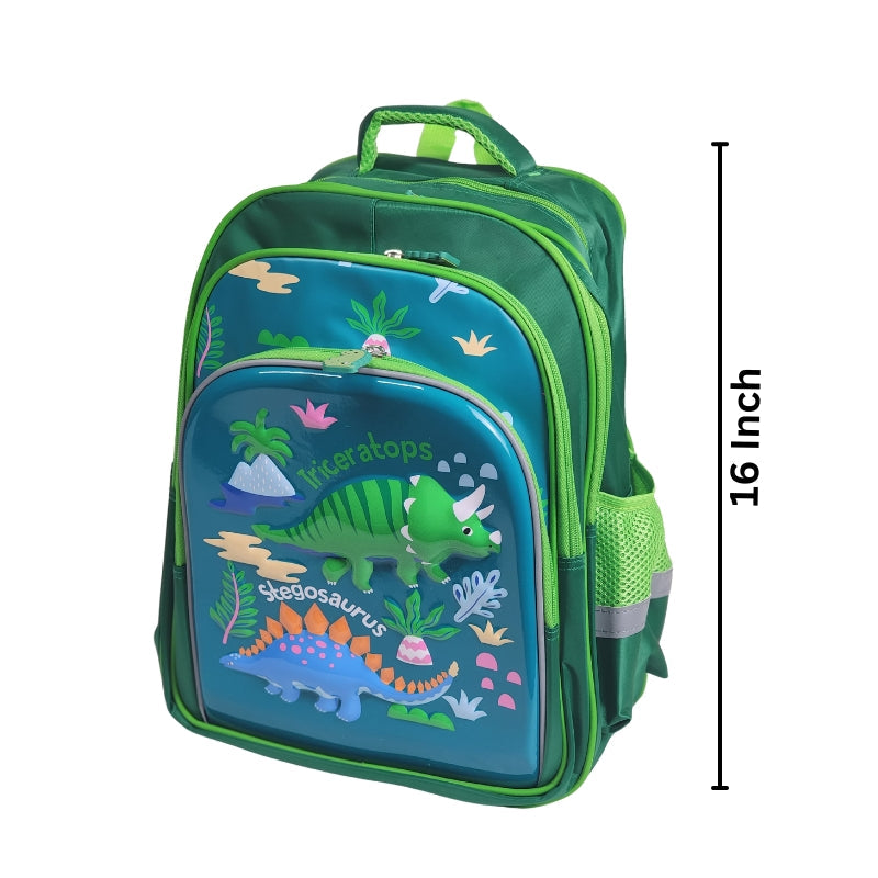 3D Dino 16 Inch School Bag & Green Transparent Water Bottle (GB-2021) (Deal)