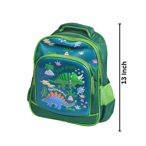 3D Dino 13 Inch School Bag Green Transparent Water Bottle (GB-2020) (Deal)