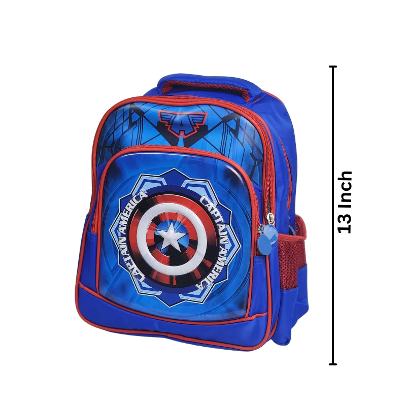 3D Captain America 13 Inch School Bag Blue Transparent Water Bottle (GB-2020) (Deal)