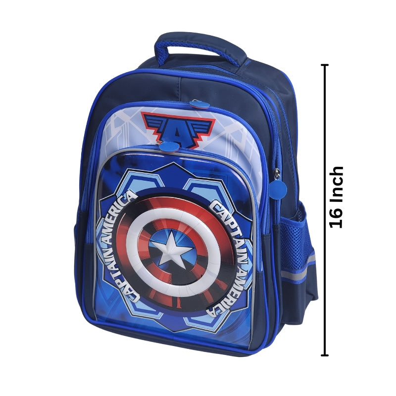 3D Captain America 16 Inch School Bag & Blue Transparent Water Bottle (GB-2021) (Deal)