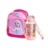 3D Frozen 13 Inch School Bag & Pink Transparent Water Bottle (GB-2020) (Deal)