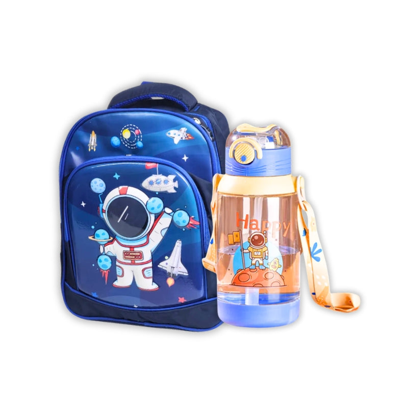 3D Space 13 Inch School Bag & Blue Transparent Water Bottle (GB-2020) (Deal)