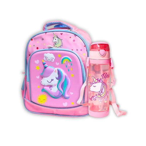 3D Unicorn 13 Inch School Bag & Unicorn Water Bottle(GB-2020) (Deal)