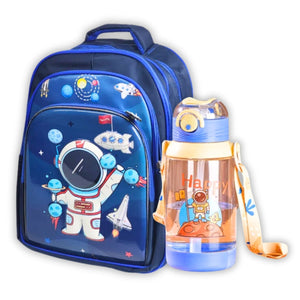 3D Space 16 Inch School Bag & Blue Transparent Water Bottle (GB-2021) (Deal)