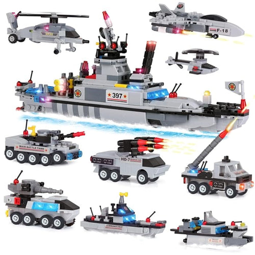 8 In 1 Army Construction Building Shipyard Toy For Kids