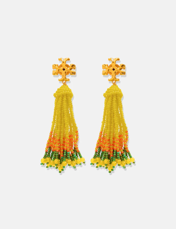 Tory Burch Roxanne Beaded Tassel Clip-on Earrings