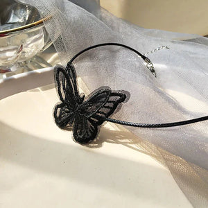 Butterfly Necklace Black Collar Short