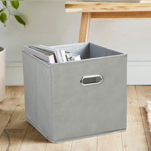 Foldable Storage Cube Bin With Handle - Grey