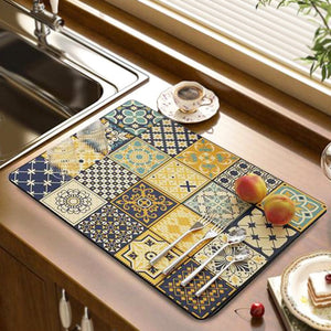 Anti-Slip Dish Drying/Dining Table Mat-Water Absorbent-(Design-B)