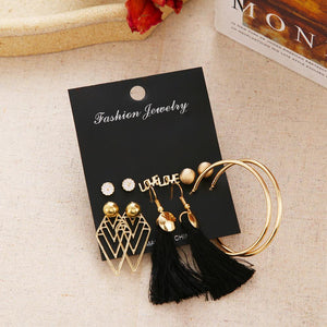 6 Pair Trendy Fashionable Drop Earrings