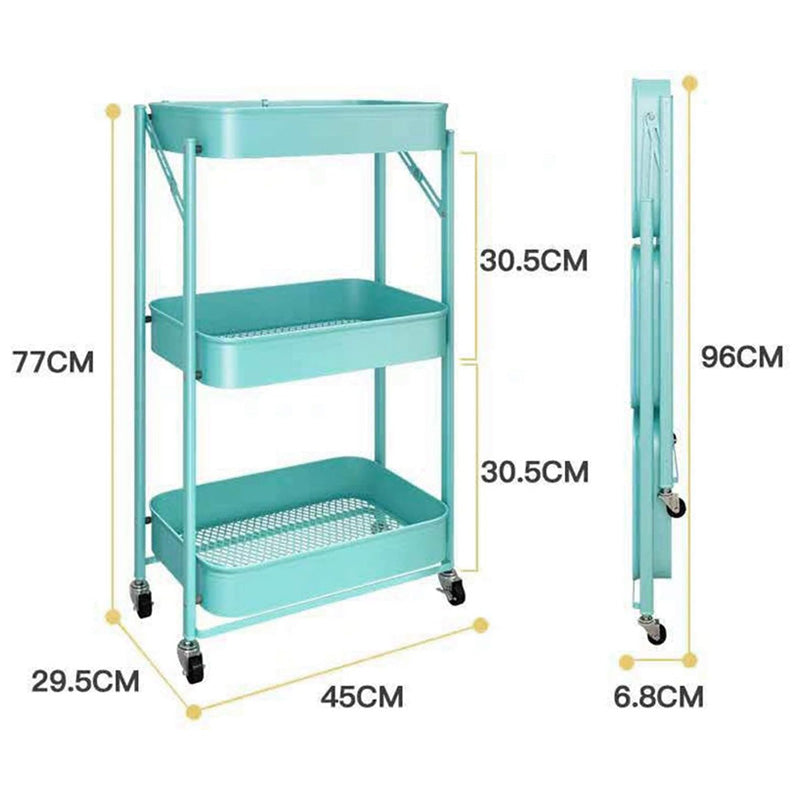 3 Tiers Foldable Storage Trolley Cart With Wheels