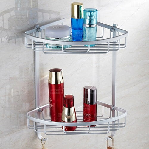 2 Layer Aluminum Steel Corner Bathroom Shelf