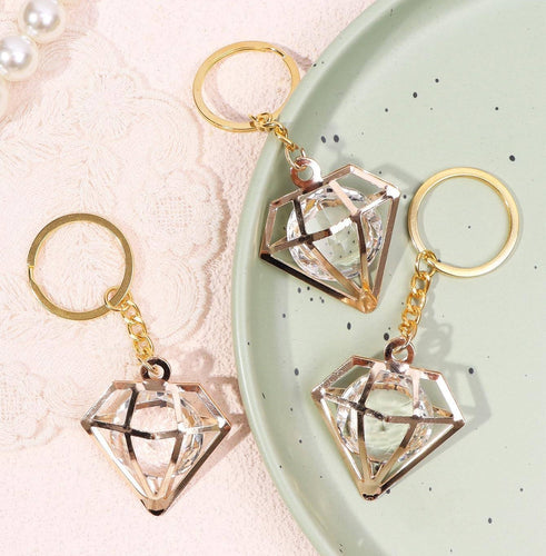 1 Pcs Rhinestone Decor Diamond Shaped Keychain