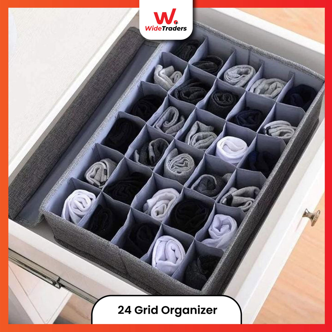 24 Grid Underwear Socks Storage Organizer With Foldable Closet Drawer Divider